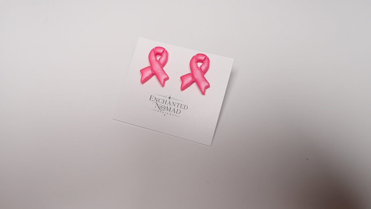 Breast Cancer Awareness Earrings, Pink Ribbon Polymer Clay Earrings, Studs or Dangles