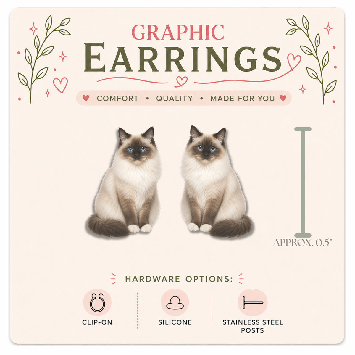 Seal Bicolor Ragdoll Cat Graphic Earrings/ Lapel Pin