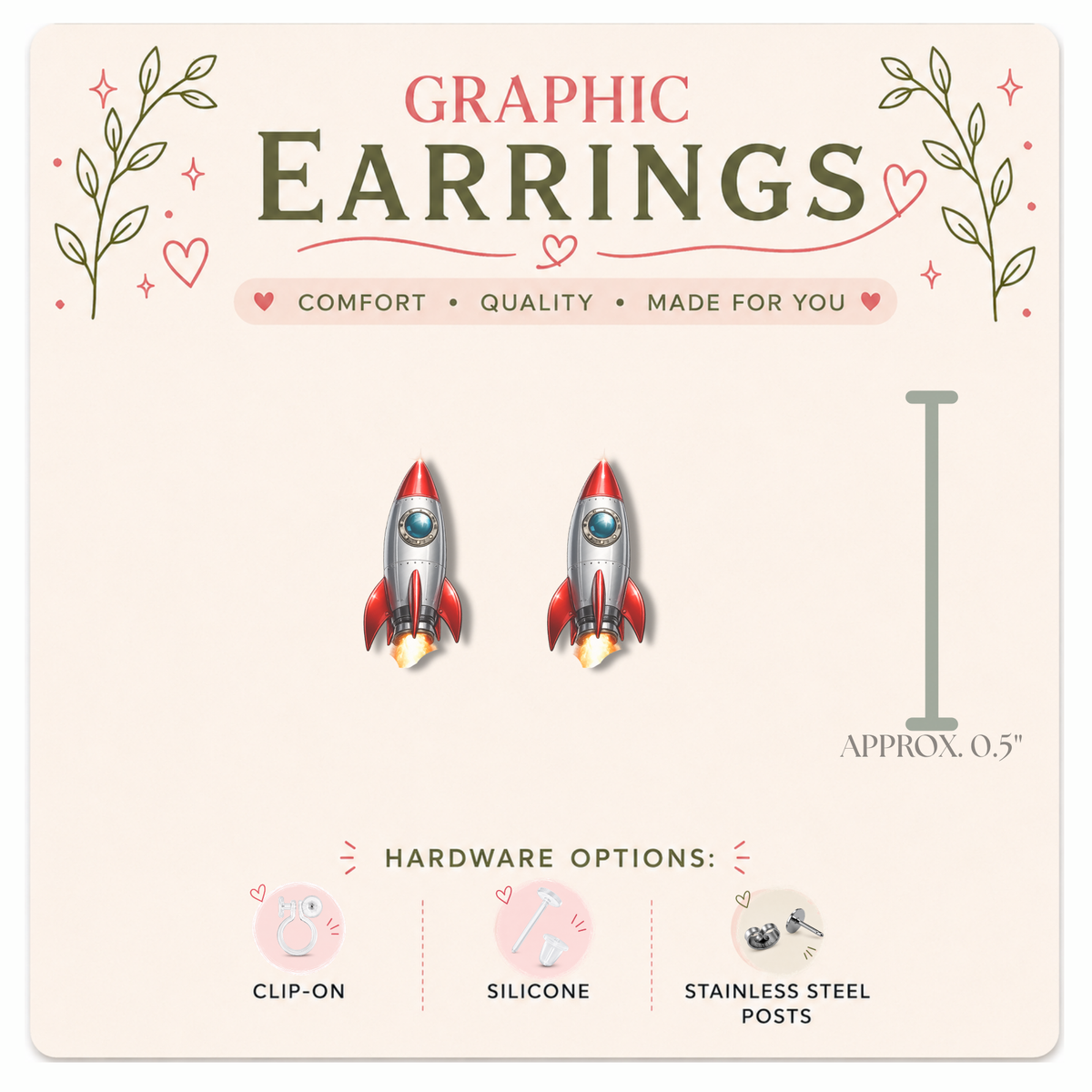 Astronaut & Rocket Mix & Match Graphic Earrings/ Lapel Pin