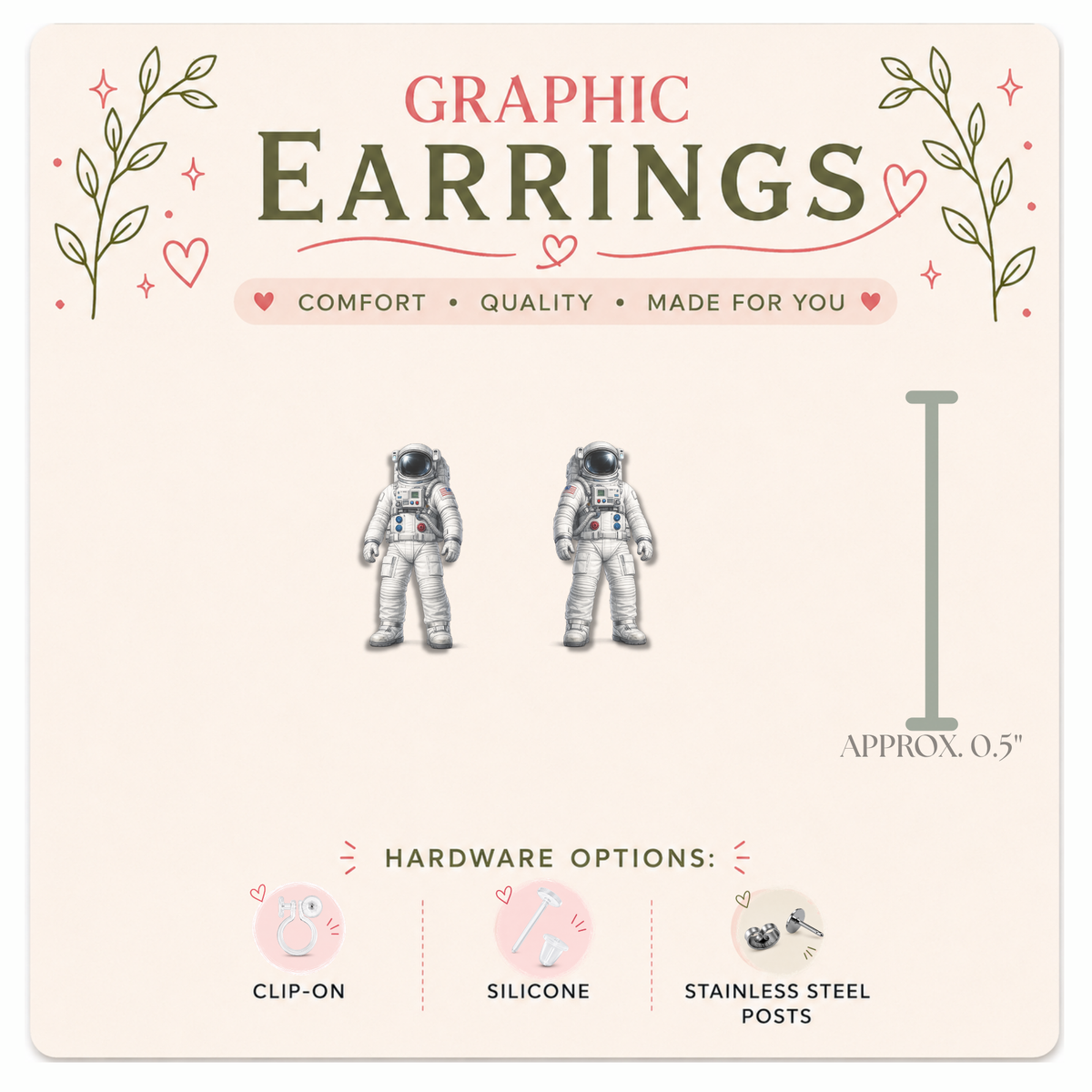 Astronaut & Rocket Mix & Match Graphic Earrings/ Lapel Pin