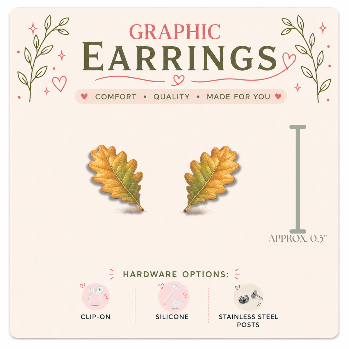 Acorn & Oak Leaf Mix & Match Graphic Earrings/ Lapel Pin