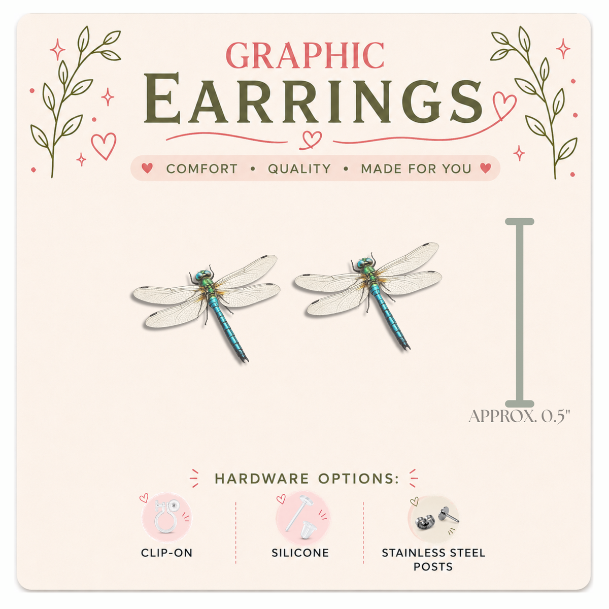 Dragonfly & Water Lily Graphic Earrings/ Lapel Pin