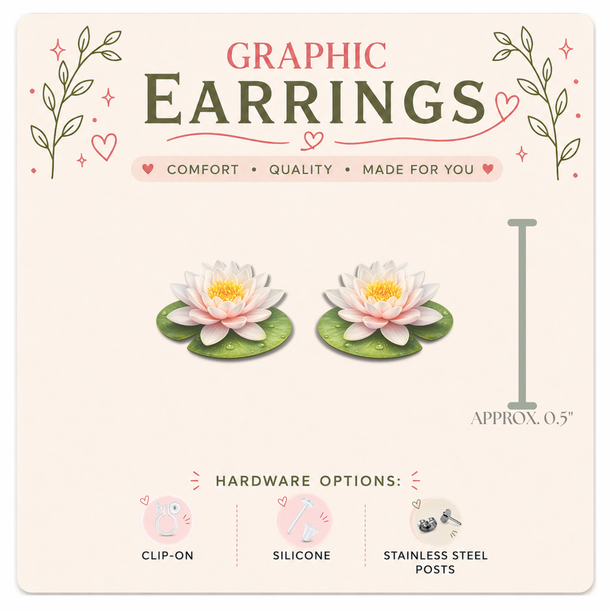 Dragonfly & Water Lily Graphic Earrings/ Lapel Pin