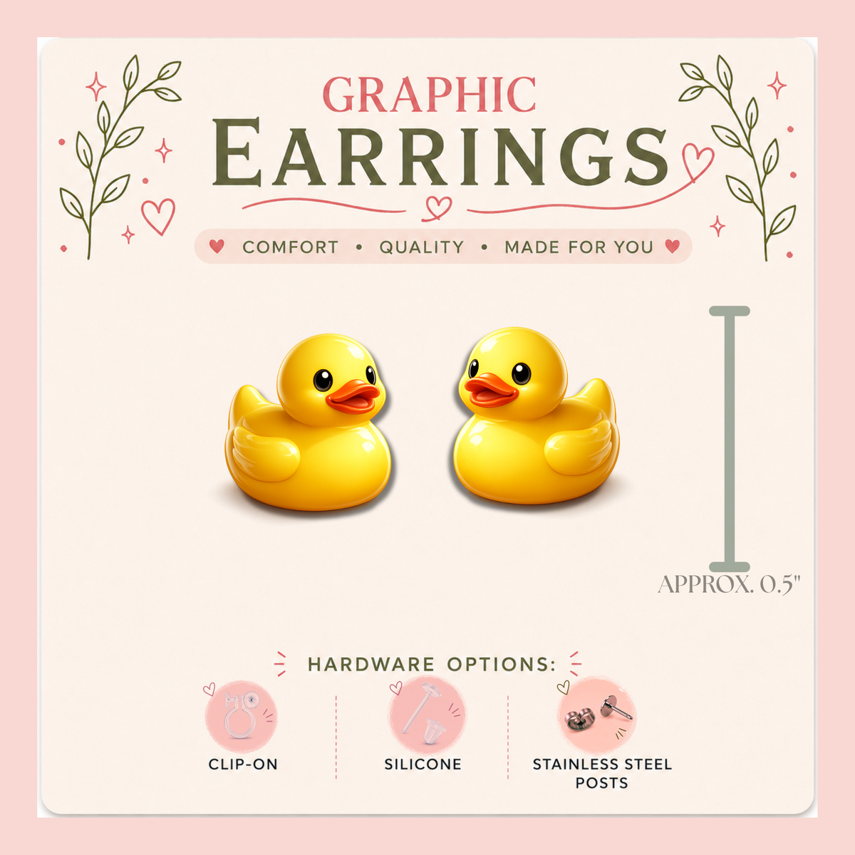 Pink Jeep & Rubber Duck Graphic Earrings/ Lapel Pin