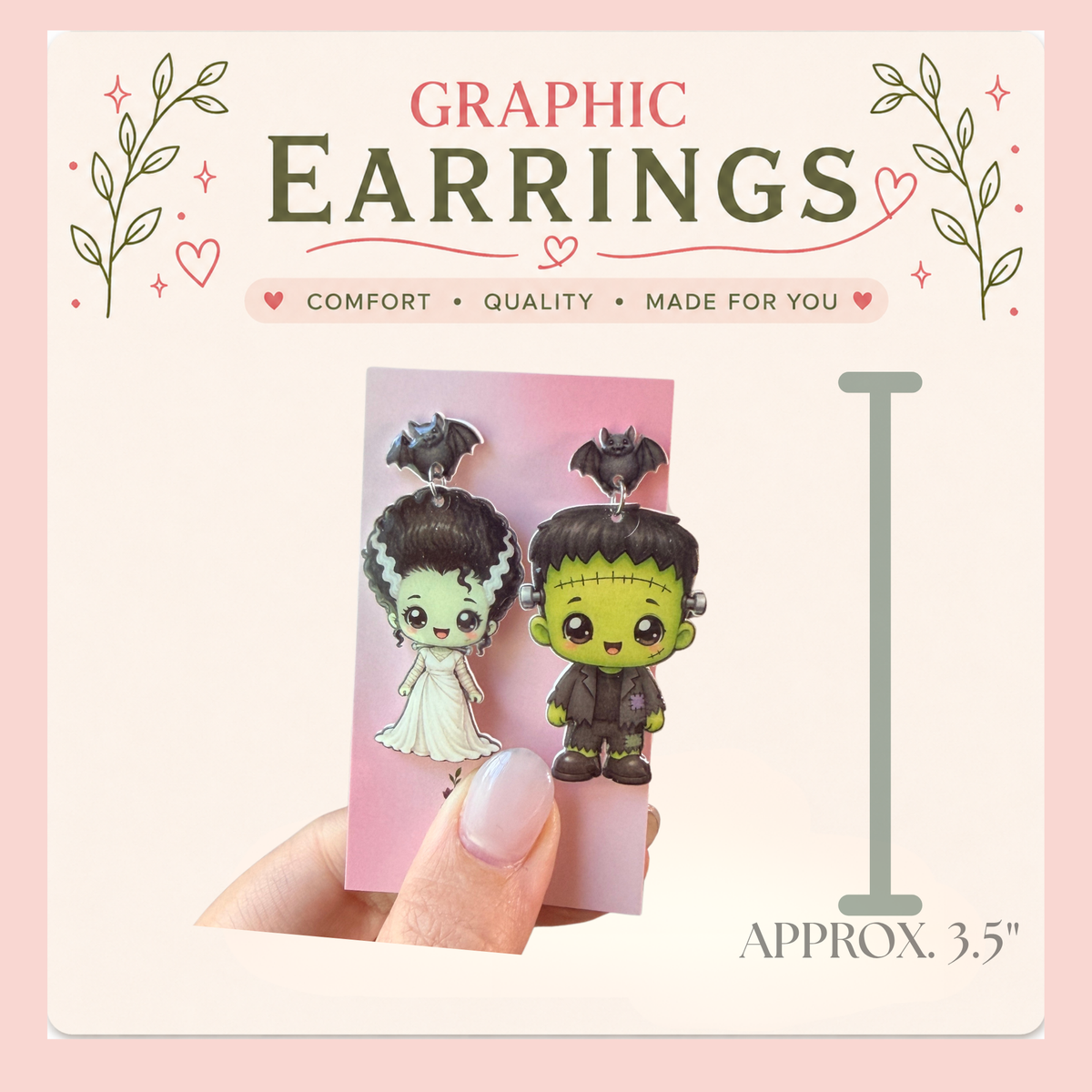 Cute Frankenstein & Bride Halloween Earrings
