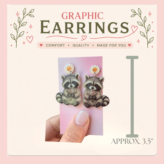Daisy Raccoon Dangle Earrings