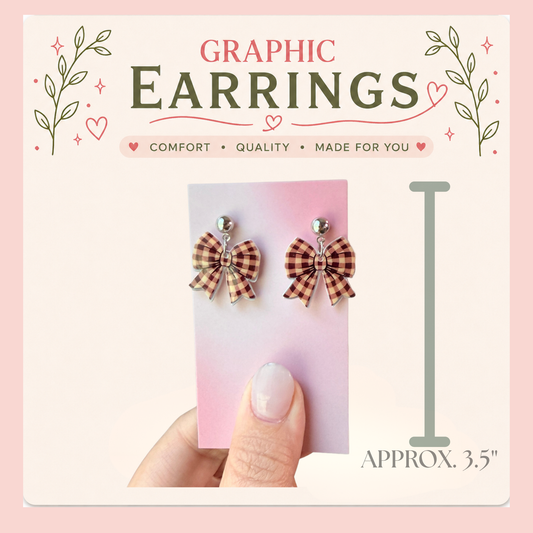 Brown Gingham Bow Earrings