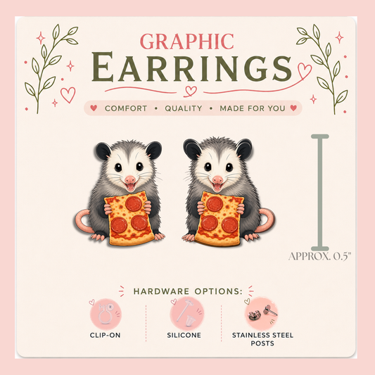 Possum Square Pizza Stud Earrings