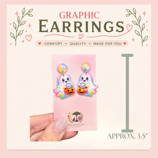 Kawaii Ghost Pumpkin Candy Bucket Earrings