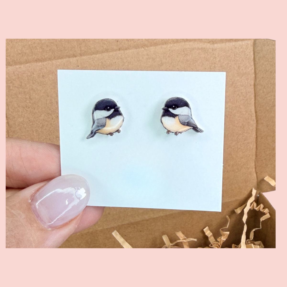 Chickadee Bird Graphic Earrings/ Lapel Pin
