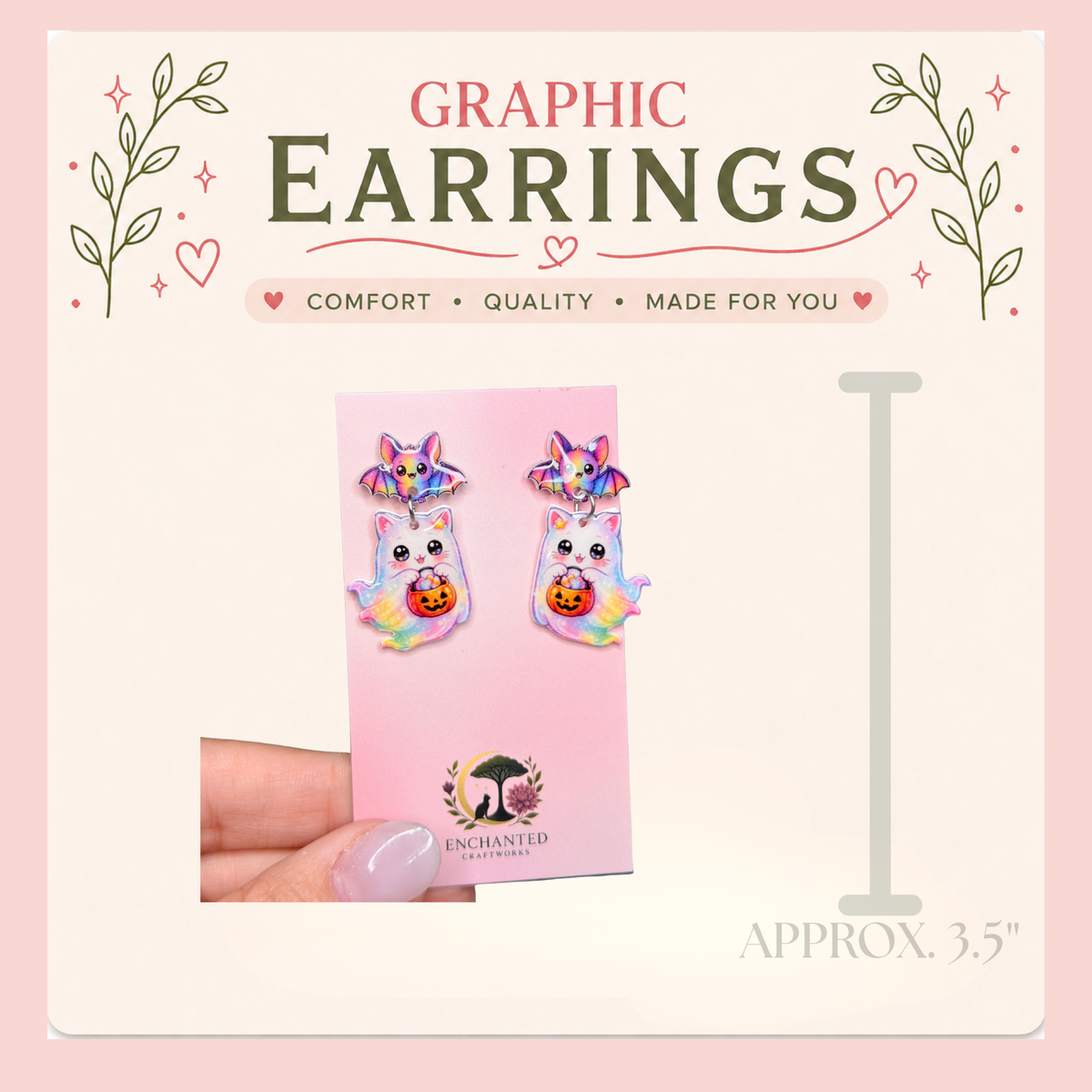 Pastel Rainbow Ghost Cat Dangle Earrings