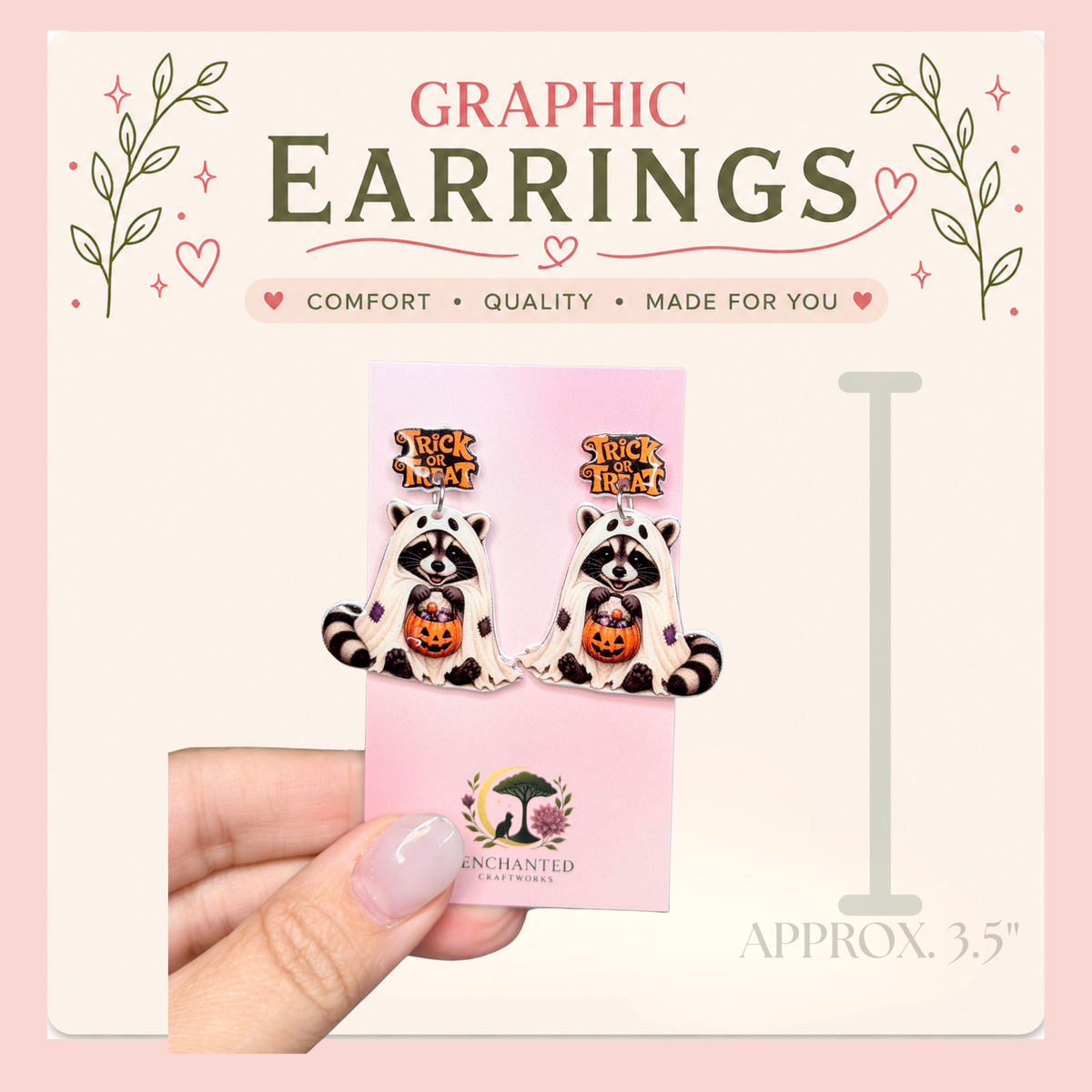 Ghost Raccoon Halloween Dangle Earrings