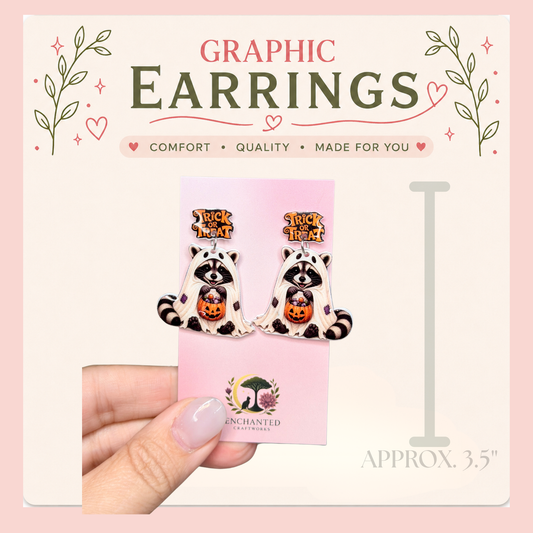 Ghost Raccoon Halloween Dangle Earrings