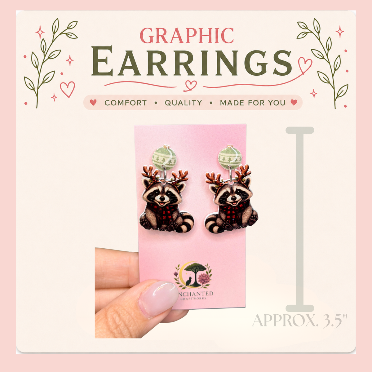 Christmas Raccoon Dangle Earrings