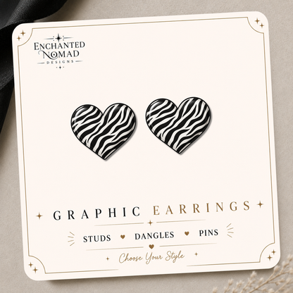 Zebra Heart Graphic Earrings/ Lapel Pin