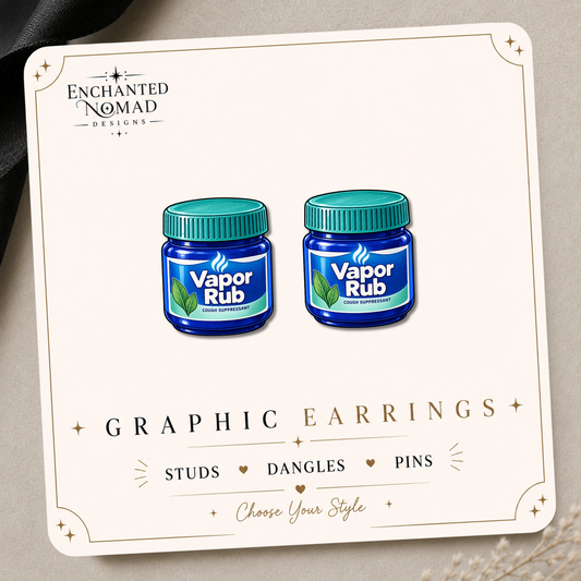 Vapor Rub Graphic Earrings/ Lapel Pin