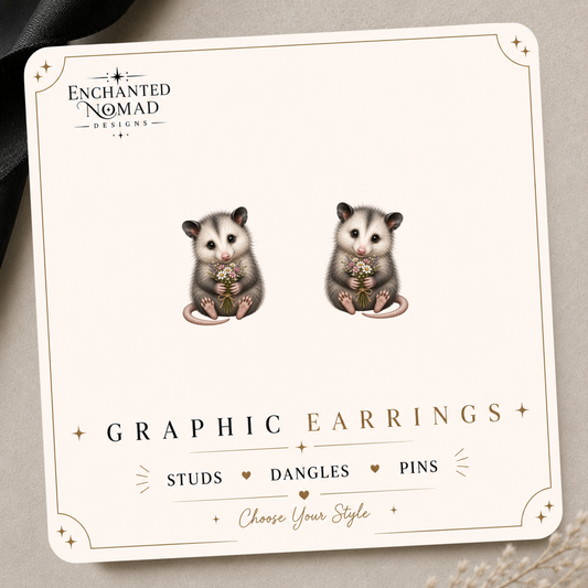 Cute Opossum Graphic Earrings/ Lapel Pin