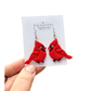 Red Cardinal Polymer Clay Dangle Earrings: Hand Painted Bird Jewelry
