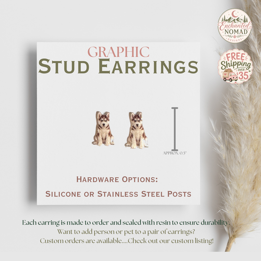 Siberian Husky Graphic Earrings/ Lapel Pin