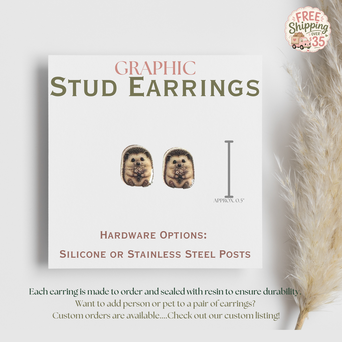 Hedgehog Graphic Earrings/ Lapel Pin