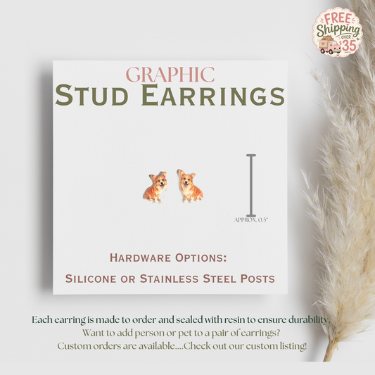 Corgi Graphic Earrings/ Lapel Pin