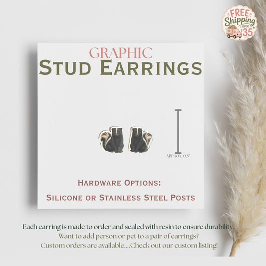 Skunk Graphic Earrings/ Lapel Pin
