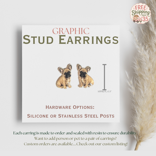 Fawn French Bulldog Graphic Earrings/ Lapel Pin