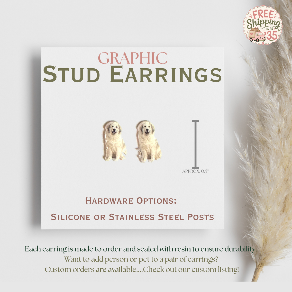 Great Pyrenees Graphic Earrings/ Lapel Pin