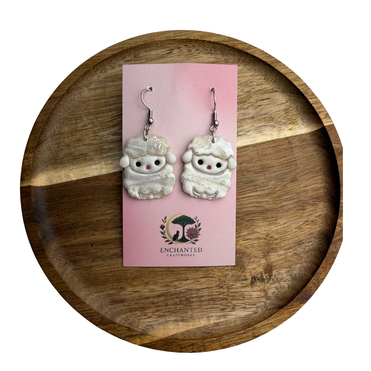 Little Lamb Sheep Polymer Clay Stud Dangle Earrings
