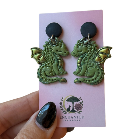 Green Dragon Dangle Earrings
