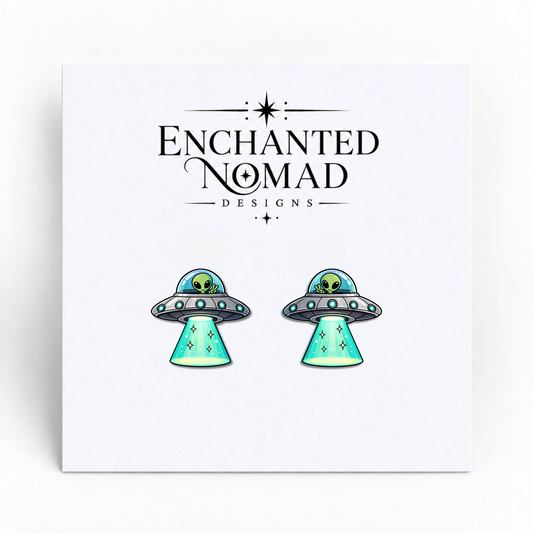 Alien UFO Beam graphic earrings