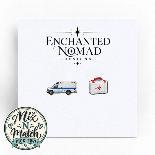 Ambulance and First Aid Kit graphic earrings