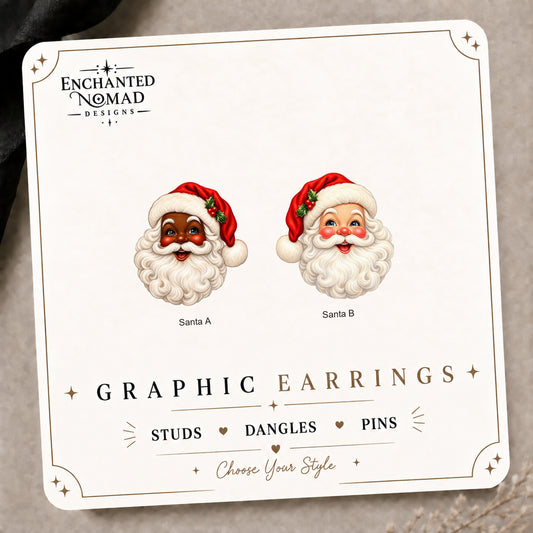 Classic Santa — Mix & Match Stud Earrings on the tilted Enchanted Nomad Designs card