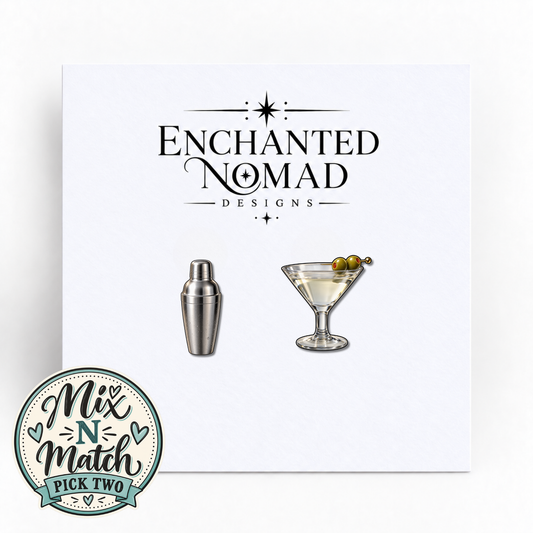 Cocktail Shaker and Martini graphic earrings