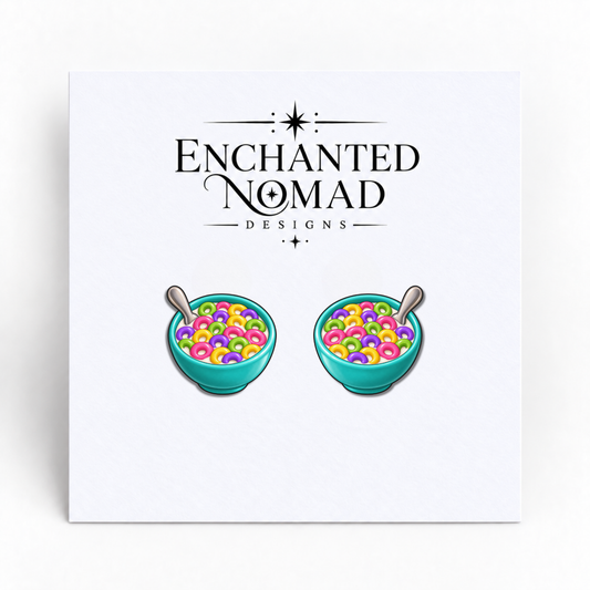 Colorful Cereal Bowl graphic earrings