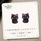 Crescent Moon Black Cat Stud Earrings on the tilted Enchanted Nomad Designs card