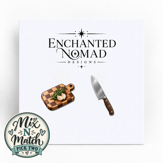 Cutting Board and Chef Knife graphic earrings
