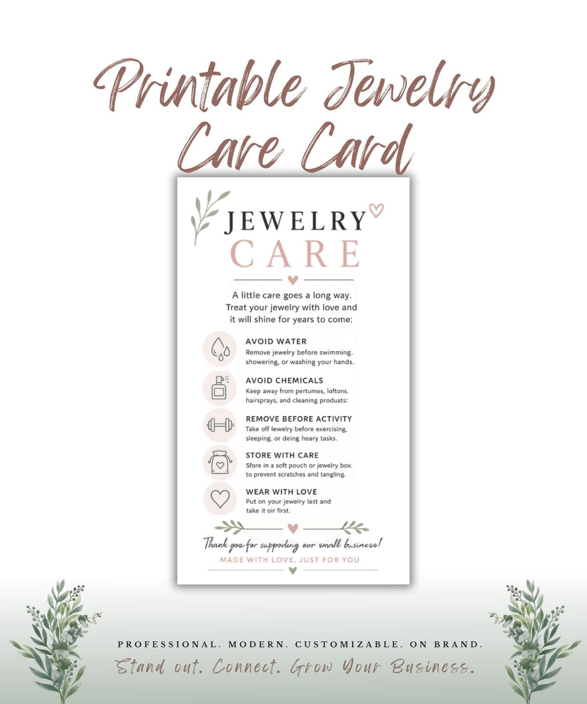 Printable Jewelry Care Card — PNG Download preview 1