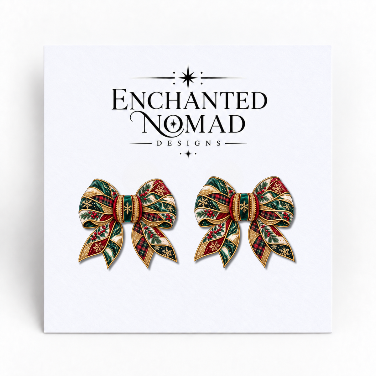 Emerald and Gold Christmas Bow graphic earrings