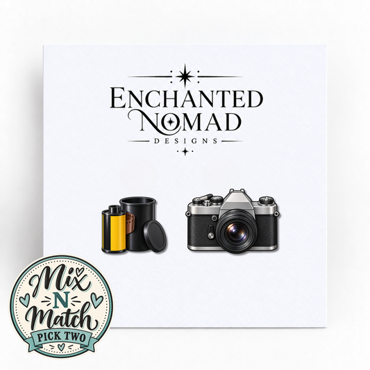 Film Roll and Vintage Camera graphic earrings