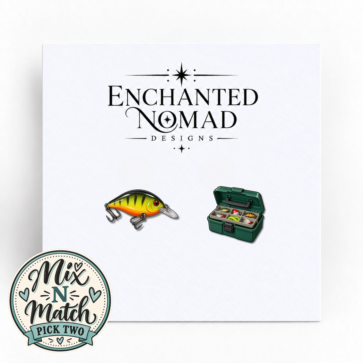 Fishing Lure and Tackle Box graphic earrings