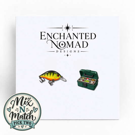 Fishing Lure and Tackle Box graphic earrings