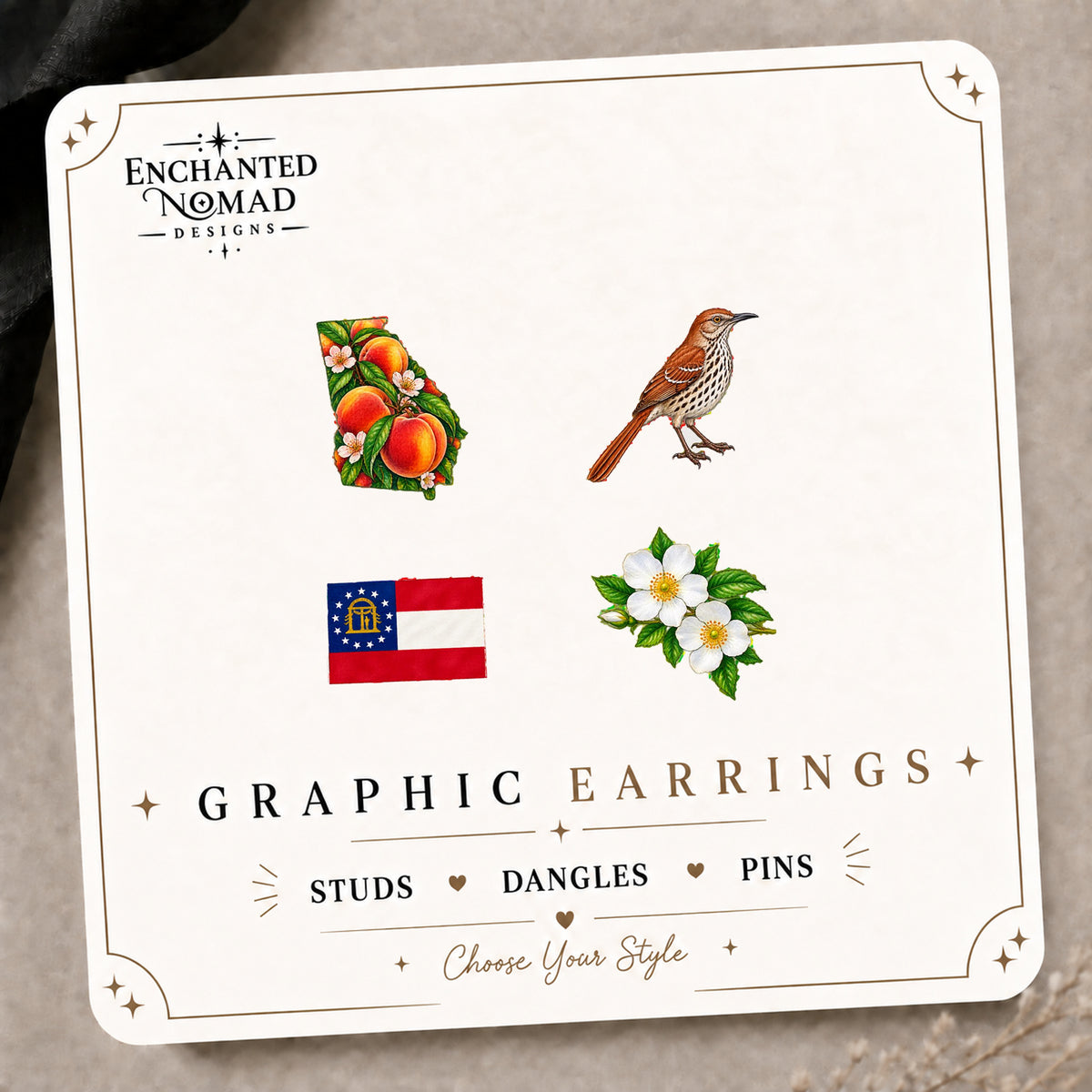 Georgia Mix & Match Stud Earrings on the tilted Enchanted Nomad Designs card