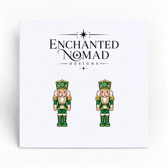 Green Nutcracker Christmas earrings