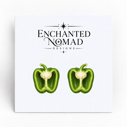 Green Pepper Half Stud Earrings
