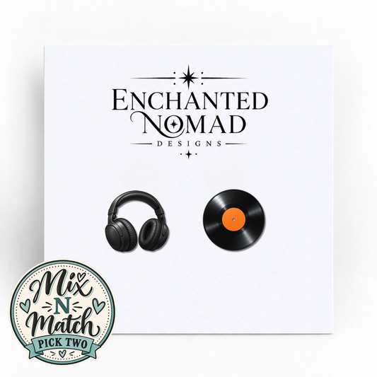 Headphones and Vinyl Record graphic earrings
