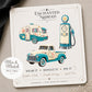 Teal Retro Camping Earrings on original tilted display card