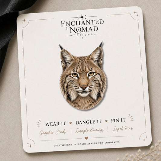 Bobcat Earrings & Pins on display card