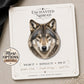 Gray Wolf Graphic Earrings & Pin on a branded display card