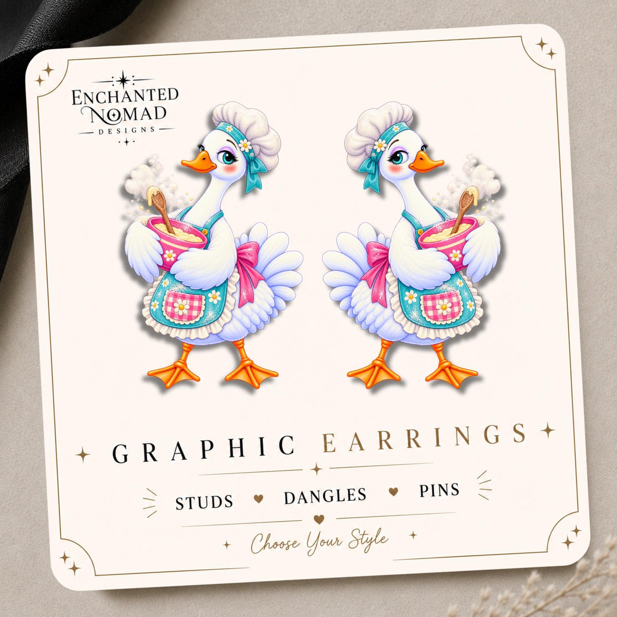 Baker Goose Earrings & Pins on original display card